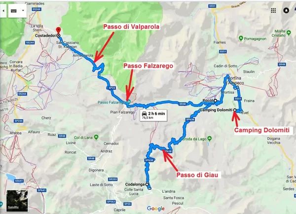 Otrās dienas maršruts ar motorolelri no Camping Dolomiti