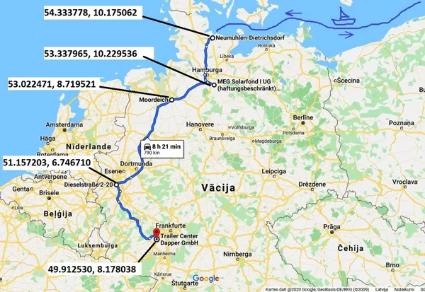 Sastādītais brauciena plāns, pirms bija sameklēta un apmaksāta noskatītā, konkrētā piekabe